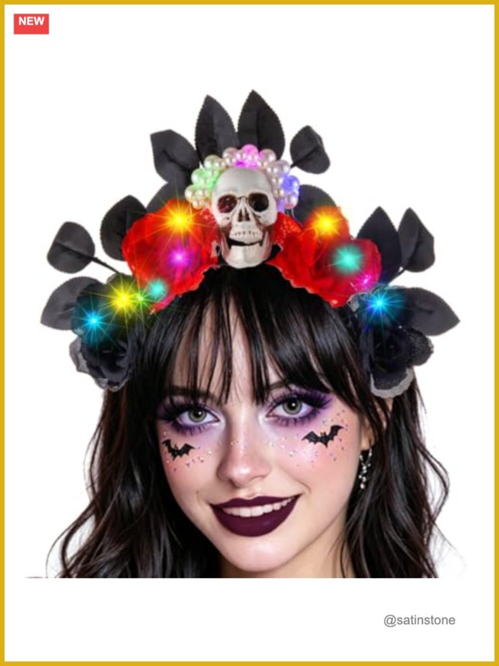 LED Light Up Skull Flower Crown Headband Halloween Costume Hair Accessory